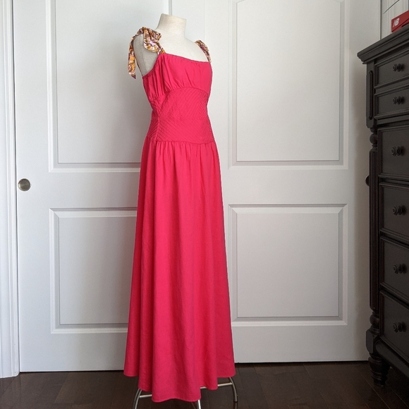 Free People Dress Maxi Multicolor Tie Straps Sleeveless Linen Hot Pink 10 NWT - Picture 5 of 14
